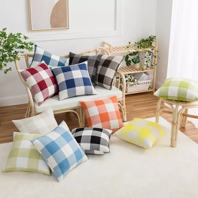 Plaid Square Cushion Cover Tartan Cotton Linen Throw Pillow Cases Home 45x45cm 3