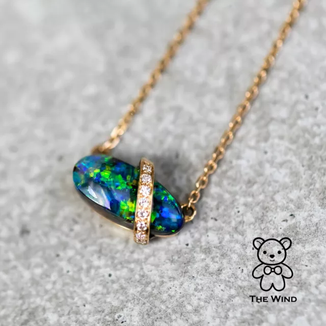 One of Kind Australian Boulder Opal & Diamond Necklace 18K Yellow Gold Pendant