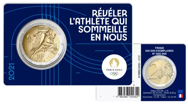 Francia 2 Euro 2021 Conm. J. Olimpicos Paris 2024 - En Coincard Azul -