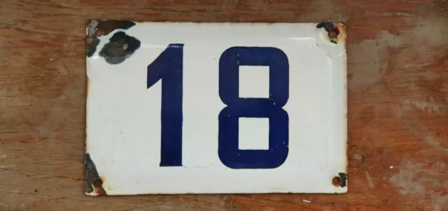 Vintage  enamel porcelain number 18 house sign # 18