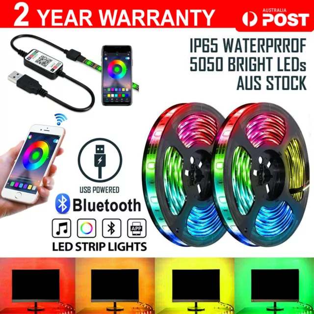 RGB LED Strip Lights IP65 Waterproof 5050 5M 300 LEDs 12V 5V USB Bluetooth