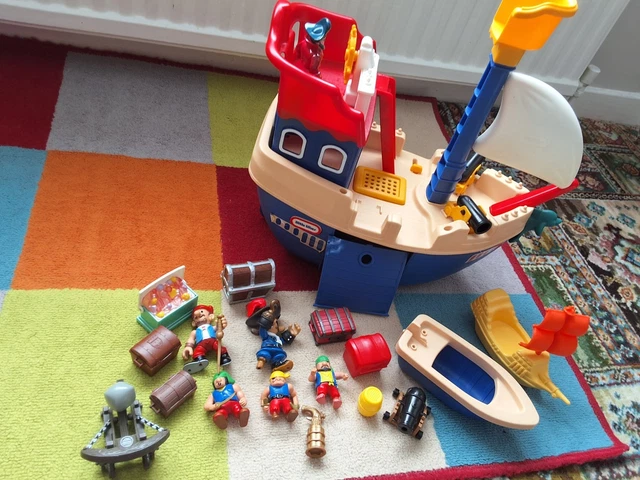 VINTAGE LITTLE TIKES pirate ship with pirates and rowing boat