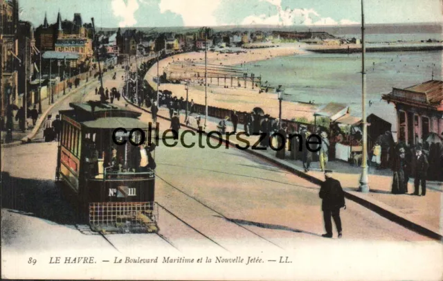 1913 Le Havre Tramline & Beach printed Postcard Posted