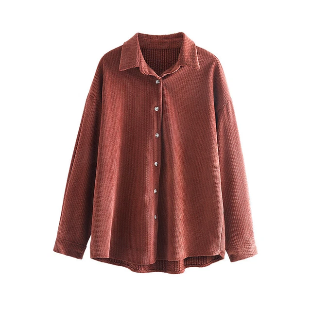 Femme Velours Chemise Veste Haut Chemisier Manches Longues Pull Épais en Vrac