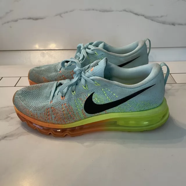 Nike Flyknit Air Max Sneakers Women 9 Glacier Ice Orange Volt Shoes 620659-408