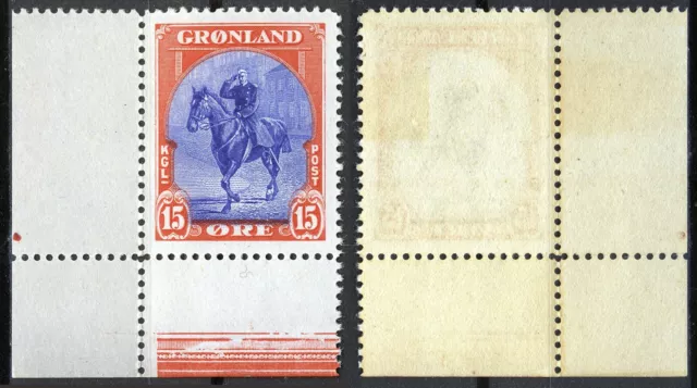 Greenland 1945, 15ø King Christian X, New York issue MNH margin, Mi 12