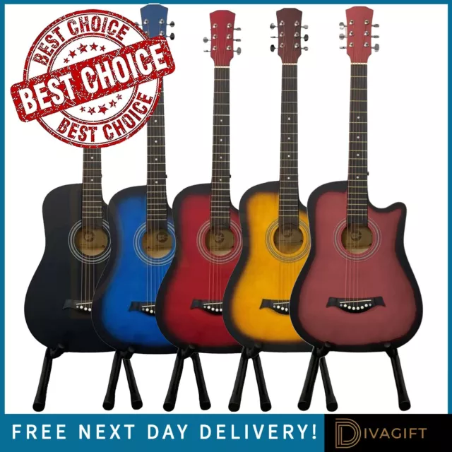 38" Full Size Acoustic Guitar For Adult Beginners Cutaway Design Hardwood Finish