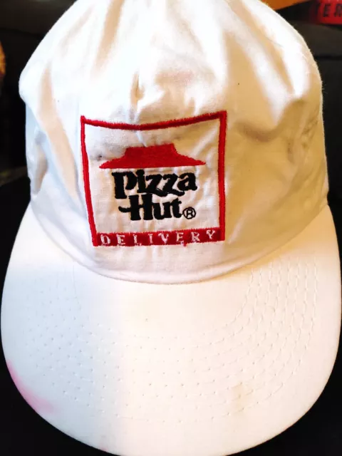 Vtg Pizza Hut Delivery Strap Back Baseball Cap  beige stained