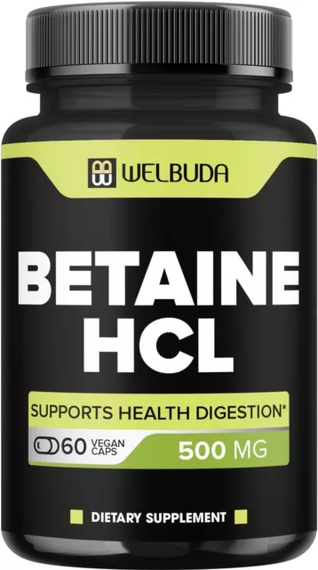 HCl Supplement 500mg - 60 Capsules for 2 Months - Support for Digestive Health,