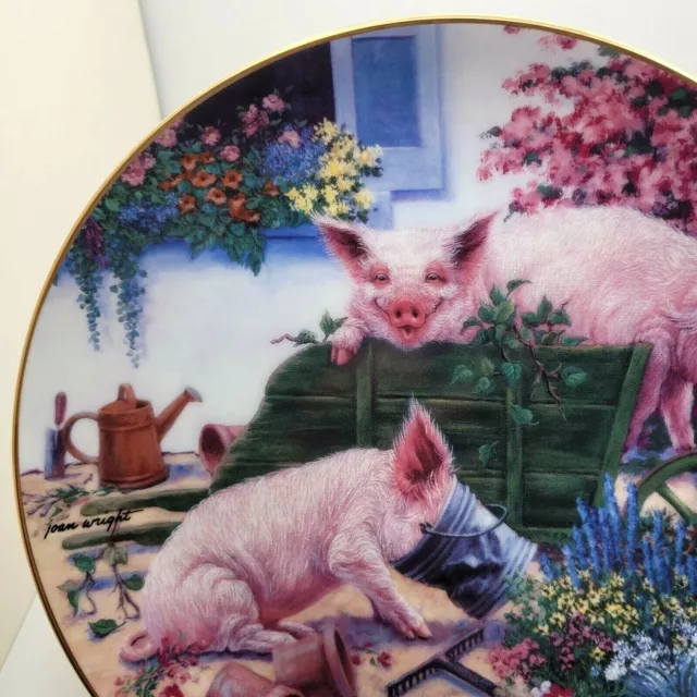 Danbury Mint Squealbarrow Pigs In Bloom Collector Plate by Joan Wright