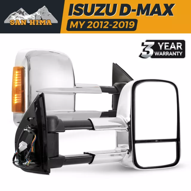 San Hima Pair Chrome Extendable Towing Mirrors for Isuzu D-MAX DMAX