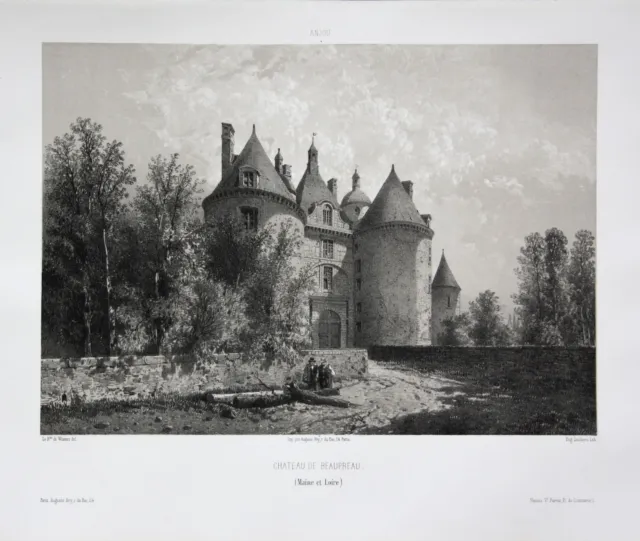 Chateau de Beaupreau / Maine et Loire / Anjou Lithographie Wismes