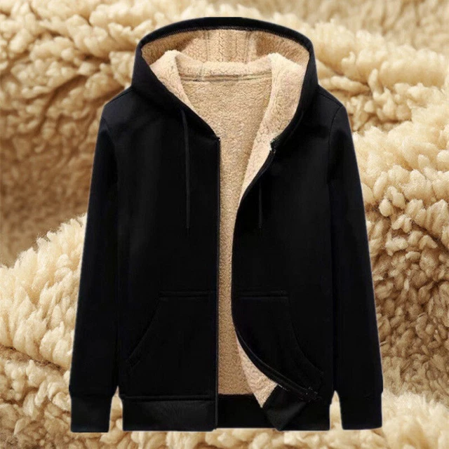 Winter Mens Warm Thick Coat Fleece Fur Lined Jacket Hoodie Zip Up Sweatshirt Top 3