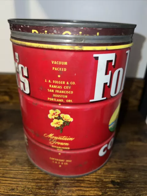 Vintage 1952 FOLGERS Coffee Can 2 lb TIN Ship Sailing CANCO With Lid 3