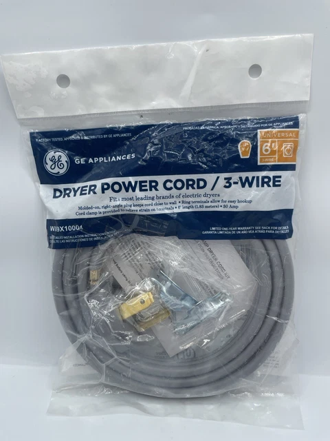 General Electric GE WX09X10004 3-Wire 30amp Dryer Cord, 6-Feet *Package Damage*