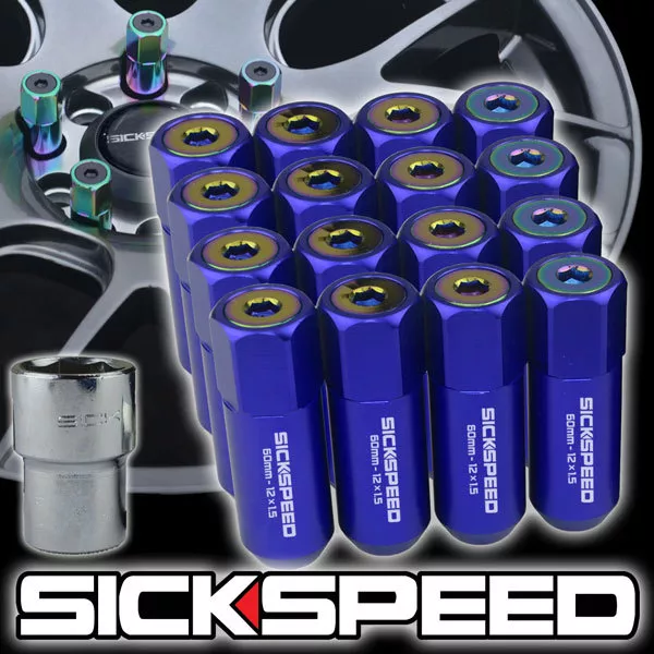 Sickspeed 16 PC Bleu / Neo Chrome Mancheron Étendu 60MM Blocage Écrou Écrous 1/