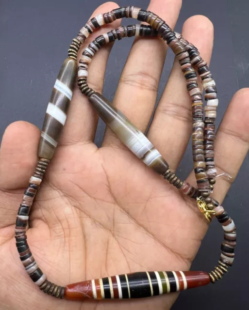 Asian Top Beads Rare Ancient Old Yemeni Sulaymaniyah Agate With Tibetan Beads