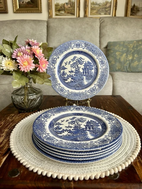 Blue Willow Plate SET OF Vintage EIT England Willow Pattern Blue