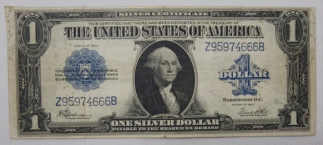 1923 $1 One Dollar Silver Certificate Note Horse Blanket Large Size Banknote Z95