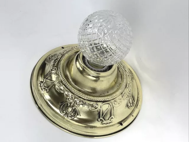 Brass Antique Vtg Art Deco Victorian Flush Mount Ceiling or Wall Sconce Fixture