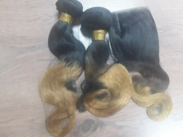 12+14&12INCH 4X4 LACE CLOSURE PERUVIAN OMBRE BODY WAVE HAIR 2TONE 1b/33 250g 12A