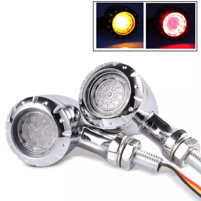 LED  Chrome Indicator Set Bullet Style Ideal For Custom Motorcycle Cafe Racer