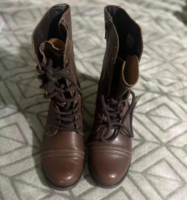 Steve Madden Troopa brown leather women's combat boots lace up size 7.5