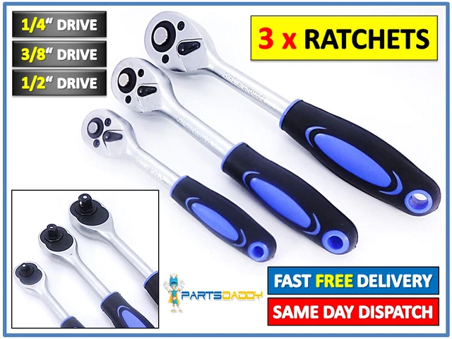 3 Piece Quick Release Ratchet Set 1/4" 3/8" 1/2" Inch Drive Heavy Duty #9/10/11