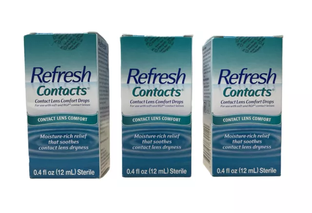 Refresh Contacts Contact Lens Comfort Drops - 0.4 fl oz Pack of 3 Exp 2025