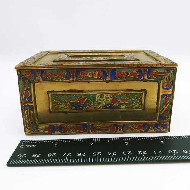 Vintage Chinese Cloisonne Enamel hand painted Brass Cigarette Trinket Box 3