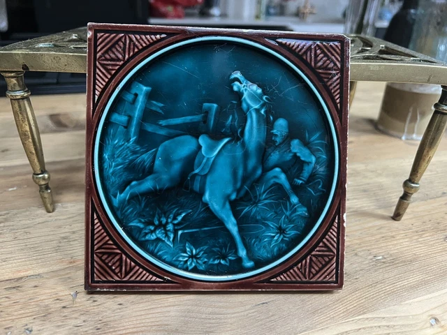 Antique - "Minton & Hollins Co" - Majolica Fox Hunting Scene - C 1880