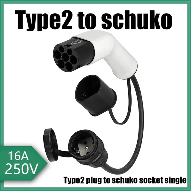 VOBOR Adaptateur Type 2 Vers Schuko – Charge Voiture Électrique 16A 3,5 KW, 50 Cm, TÜV, Pour Wallbox & Station