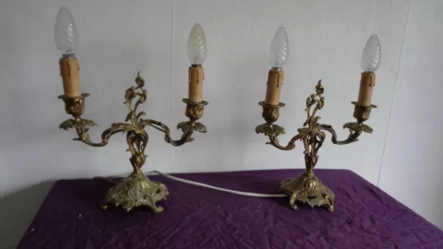 ancienne paire de lampe louis XV ?? rocaille en bronze doré chandelier flambeau