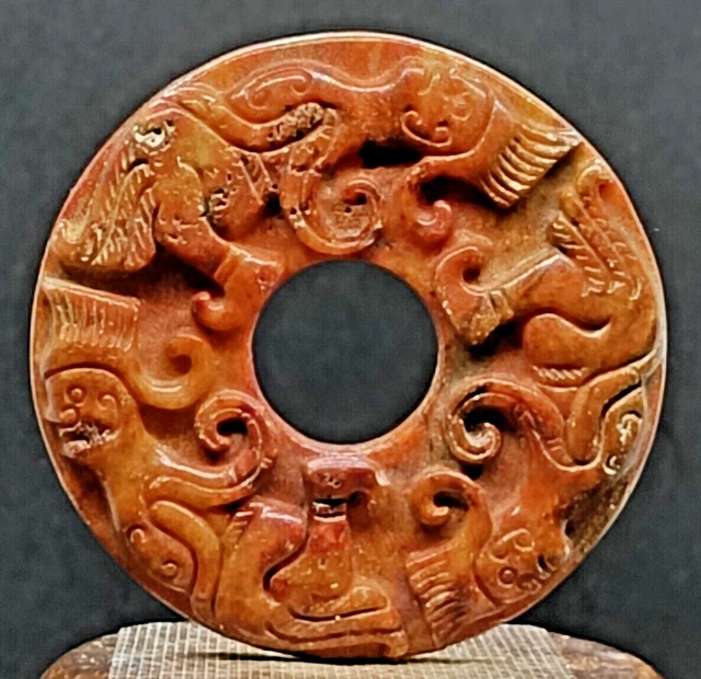 Ancien Disque Bi En Jade De Hetian, Double Sculpture, Culture Hongshan, Yubi