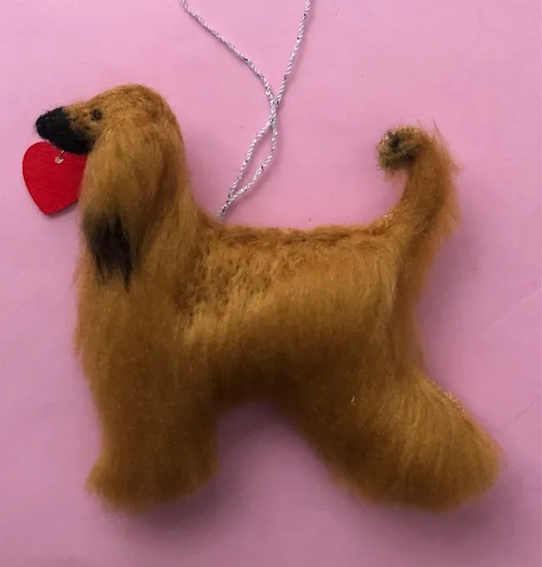 AFGHAN HOUND holding a RED HEART - PART NEEDLE FELTED DOG