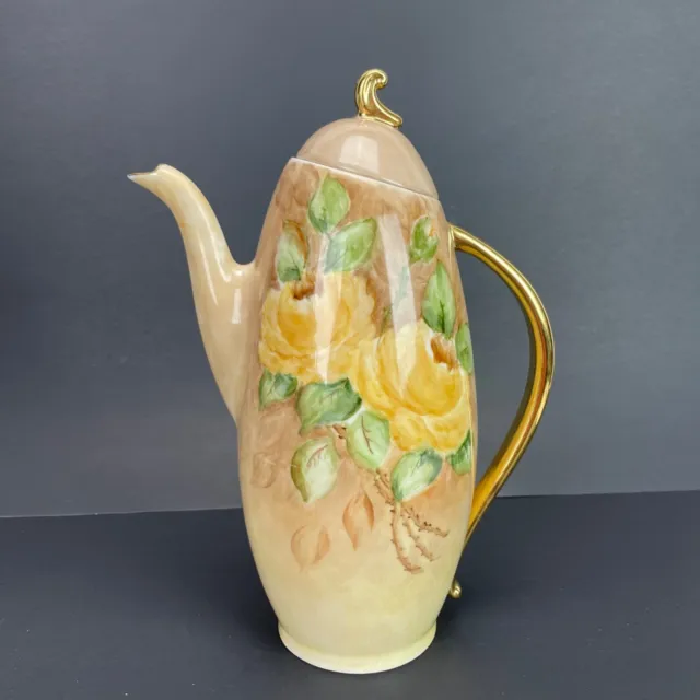 Porcelain Hand Painted Coffee Pot Roses Vintage Pitcher Tea Chocolate Ewer Jug