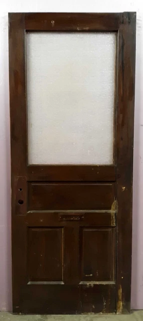 31.5"x80 Antique Vintage Old SOLID Wood Wooden Door Panels Window Textured Glass 2
