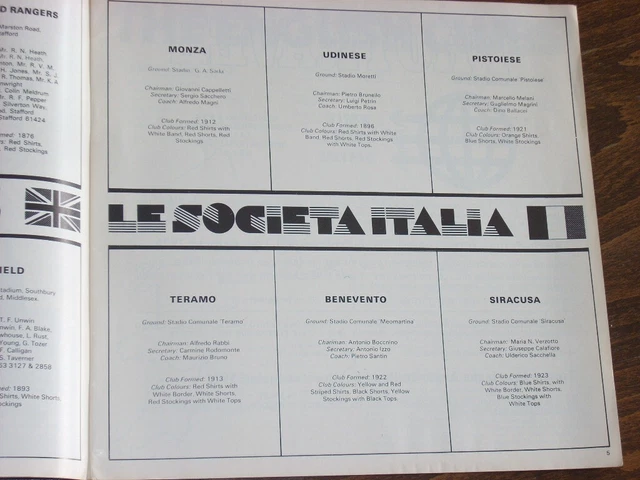 COPPA ANGLOITALIANA 1976 Udinese Monza Benevento Siracusa Pistoiese