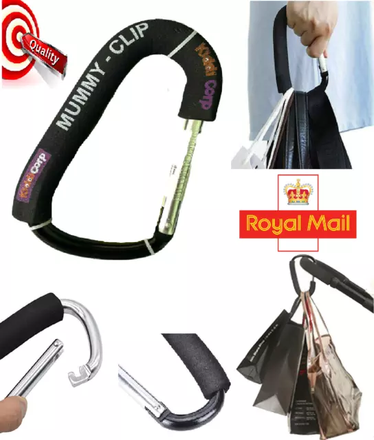 MUMMY CLIP WITH NON SLIP FOAM Buggy Pram Pushchair Shopping Bag Large Hook