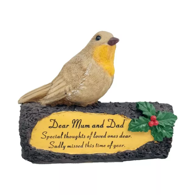 Robin / Log Christmas Memorial Decoration Ornament 17cm - Dear Mum and Dad