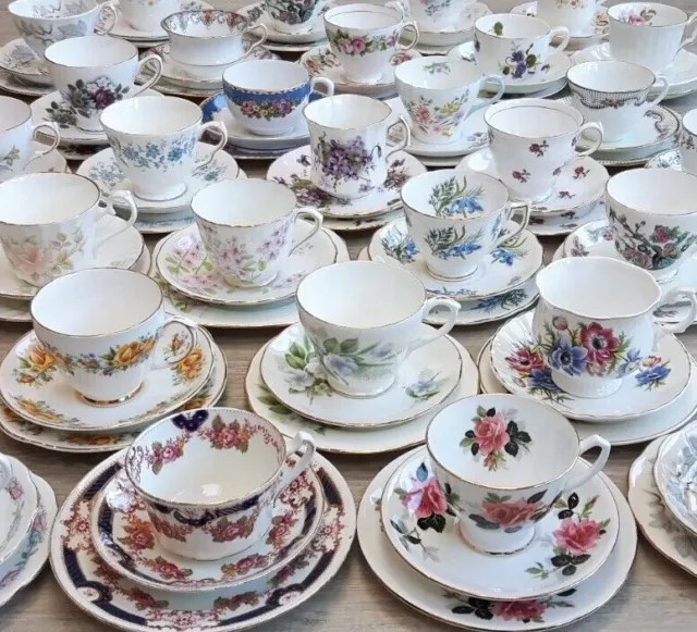 Vintage English Bone China Floral Tea Trios- Sold Individually -Cup Saucer Plate