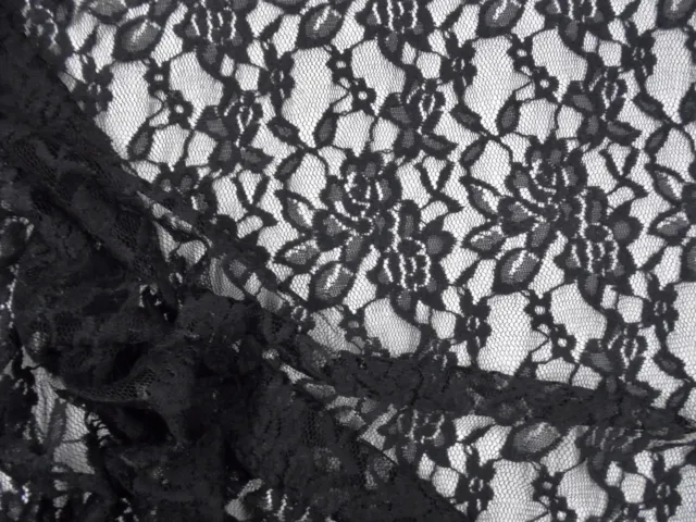 Embroidered Stretch Lace Apparel Fabric Sheer Black Floral FF300
