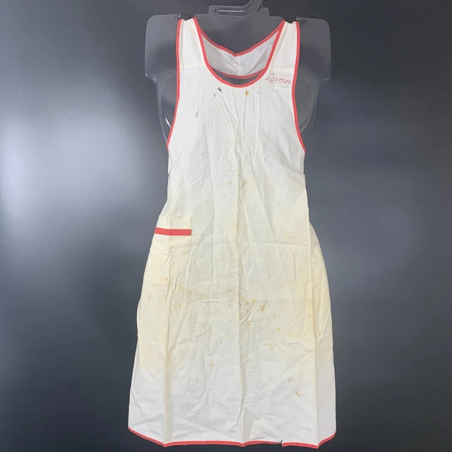 VTG 50s Home Education White Apron Embroidered Distressed Signed