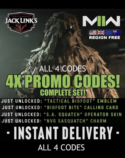 JACK LINKS MW2 Codes Ghillie Suit SET [ALL 4 CODES] INSTANT SEND CALL