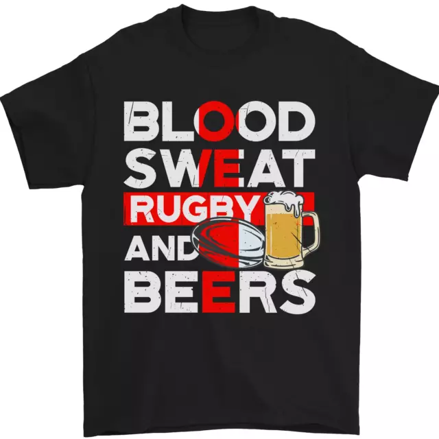 T-shirt da uomo Blood Sweat Rugby and Beers England divertente 100% cotone