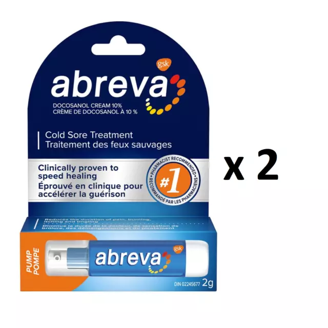 Abreva Cold Sore Treatment Pump (2 g) - Pack of 2 - FROM CANADA