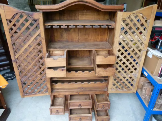 Antique Style Hardwood Spanish Wine Bar Cabinet, Indoor Or Outdoor Entertaining.