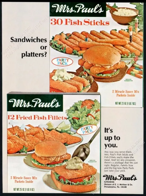 1969 Mrs Paul's fish sticks & fillets frozen food photo vintage print ad