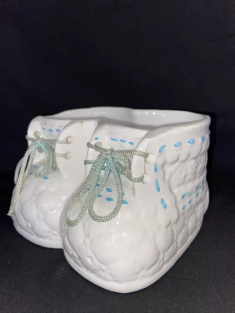 Vtg 1960's Flowers Nancy Pew Japan Baby Booties Blue Ribbon Planter Vase Gift