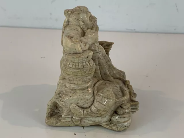 Vintage Possiblement Antique Pierre Sculpture De Chinois Pêcheur Figurine